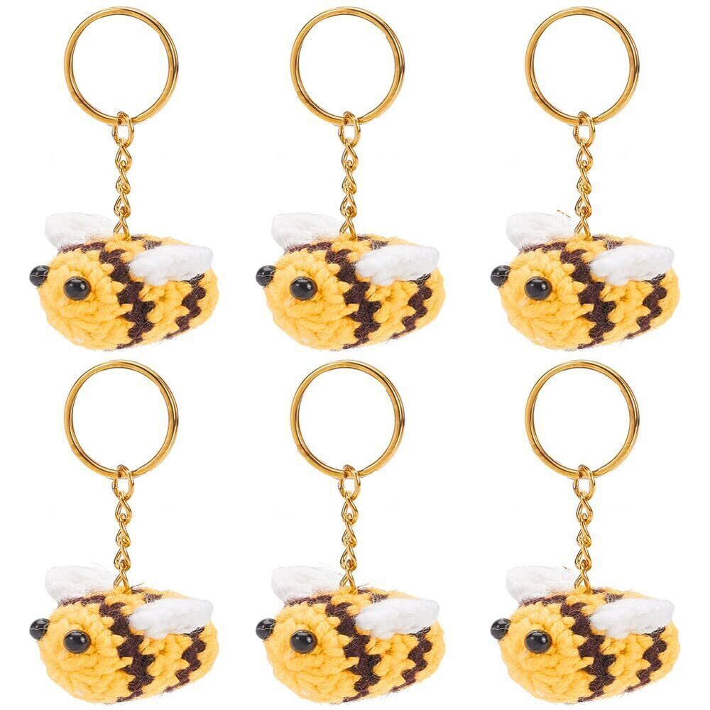 9010 6 Pcs Crochet Bee Keychain, Knitting 3D Key Chain Cute Car Keyring